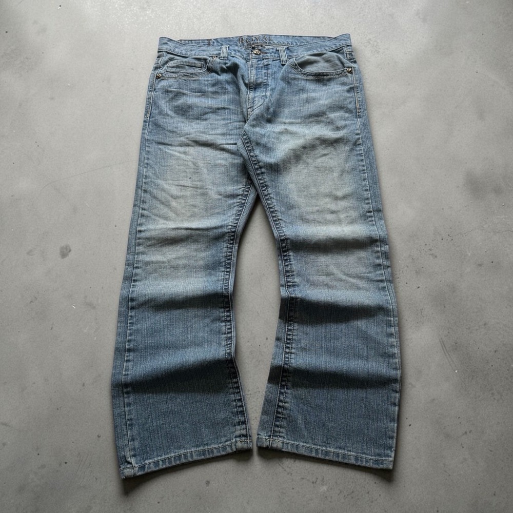 Royal Premium Mens Bootcut Jeans Medium Wash Blue Denim 38x30 Embroidered Pocket